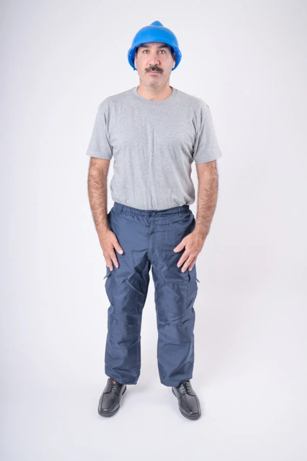 polera gris cuello polo frente, pantalon cargo azul marino frente